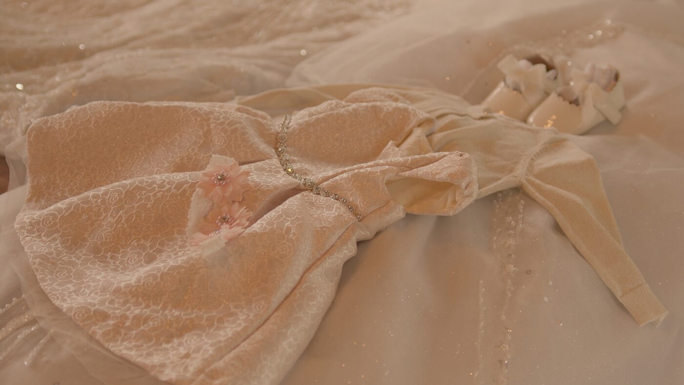 Wedding dress detail captured in a Northern Ireland wedding film